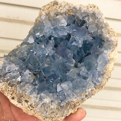 3.81lb  Natural blue celestite geode quartz crystal mineral specimen healing