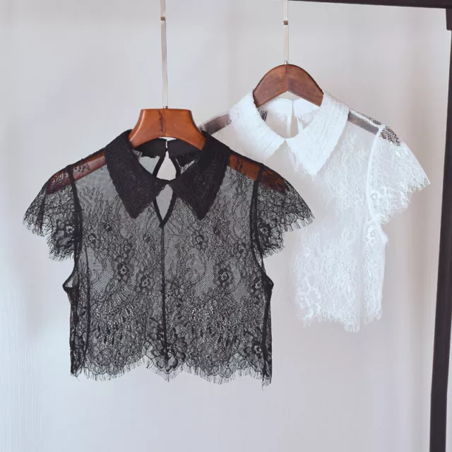 Floral Lace Women Sheer Fake Collar Crop Top Half Shirt Clothes Neck Decoration