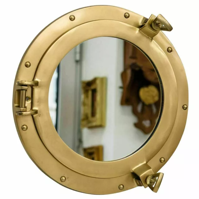 12"Maritime Brass Boat Ship Mirror Porthole Round Window Wall Decorative Style