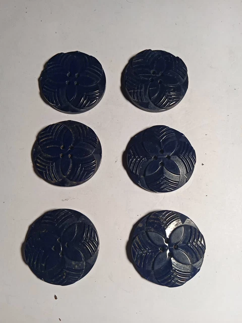 6  Boutons " Art Déco , " 30mm  .Bakélite Bleu  Neuf De Stock Ancien