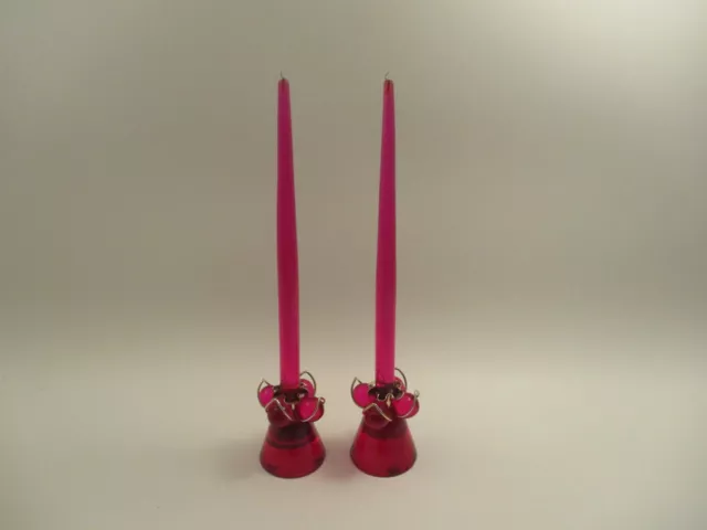 Pair Vintage Solid Pink Lucite 12" Taper Candles w/ Bases MCM Mid Century Modern
