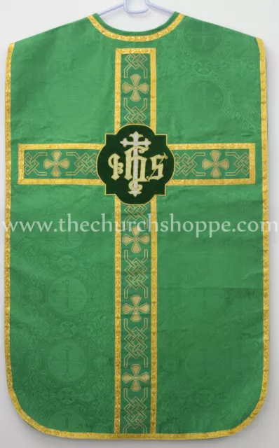 Neuf Vert Chasuble Fiddleback Vêtement de Cérémonie & Masse Ensemble 5 PC,