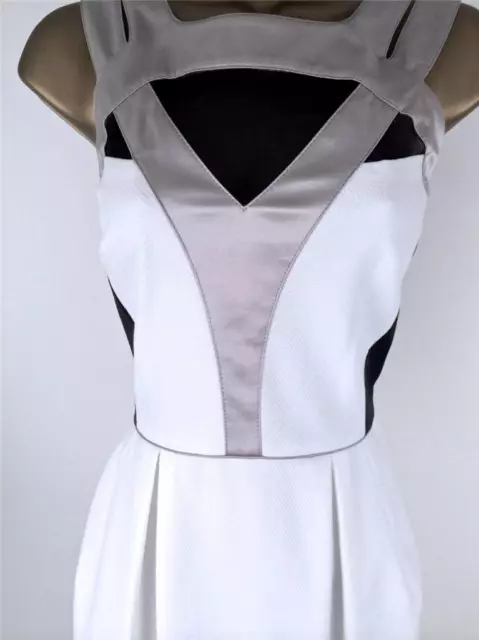 Womens Karen Millen Sporty Colourblock Skater Party Dress White Black Sz 6 12 14 2