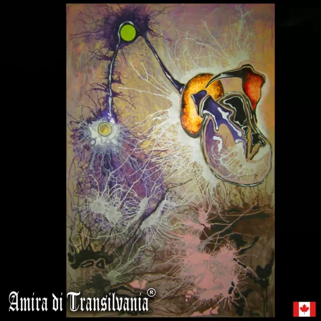 contemporary abstract art painting original moon landscape cyberpunk cosmic bird