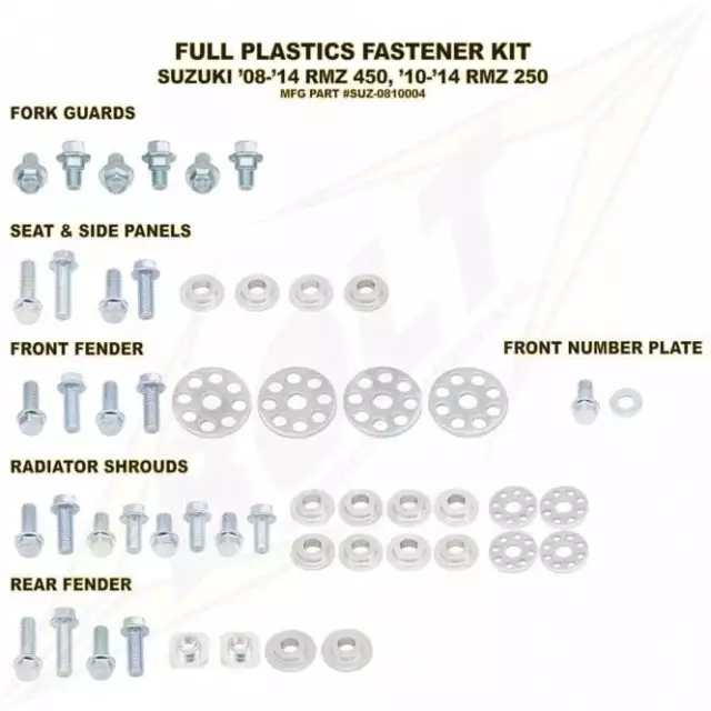 Bolt Hardware MX Vollkunststoff Befestigungskit - Suzuki RMZ450 08-17 RMZ250 10-17