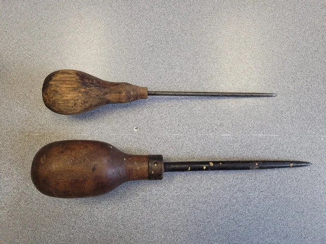 Vintage 10" Wood Handle Scratch Awl & 8.5"  Ice Pick -Tight Handles Estate Find