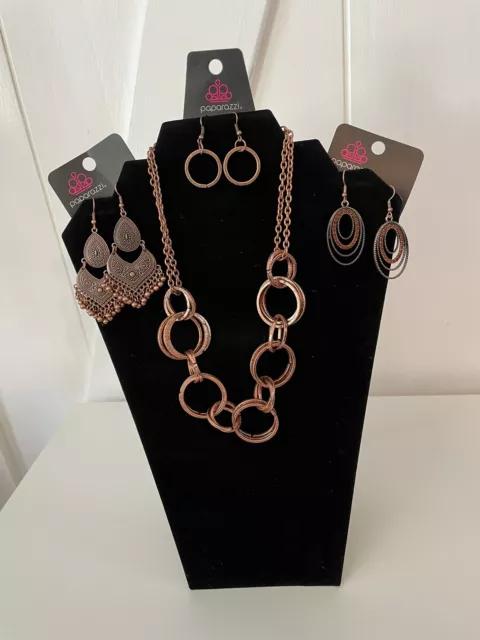 Paparazzi Jewelry Lot 4 Pc Set Copper Color Earrings & Necklace NWT