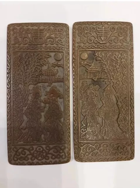 Very Rare Antique Chinese Pair Of Intricate Bronze Plaque Qing Dynasty