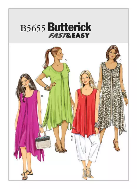 Butterick Sewing Pattern 5655 Womens 18W-24W Easy Loose Tent Dress Top Pants