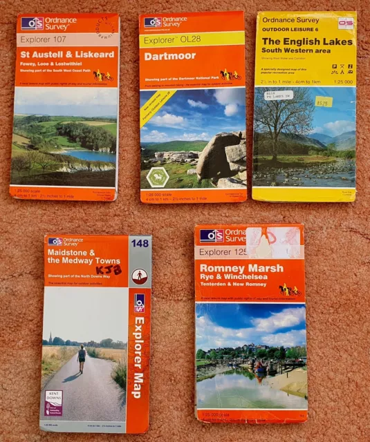 5 x OS Map collection - various 3x OS Explorer series, 2 x Outdoor Leisure