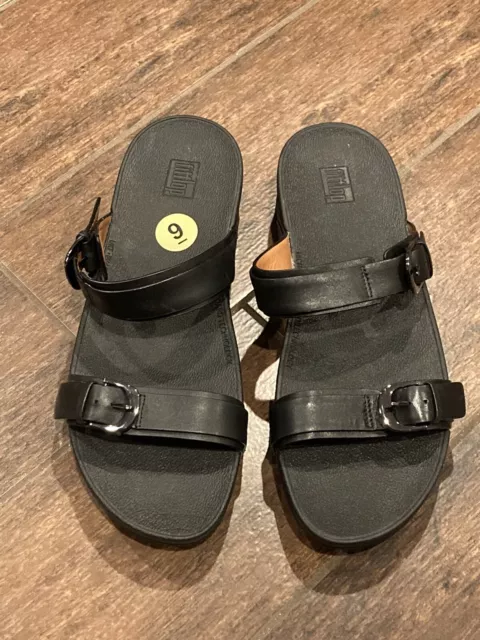 Fitflop Womens Edit Leather Slide Sandal Shoes, Black US 9 EU41 NEW
