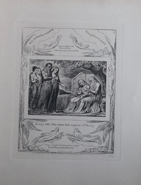 William BLAKE: Charity, ENGRAVING N&B, Book of Job, Bible, 1902 3
