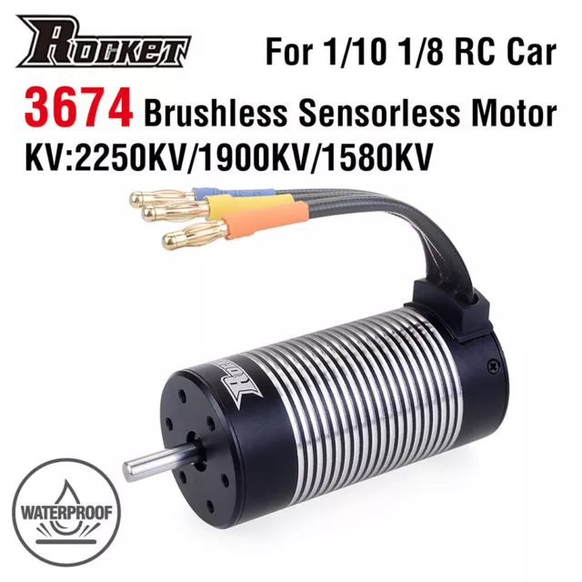 Rocket 3674 Brushless Motor 2250KV 1900KV 1580KV Waterproof for 1/8 1/10 RC Car