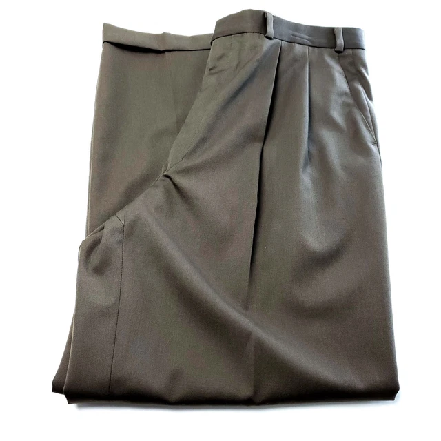Ralph Lauren Super 100s Wool Dress Pants 36/30 Green Pleated Cuffed High Rise