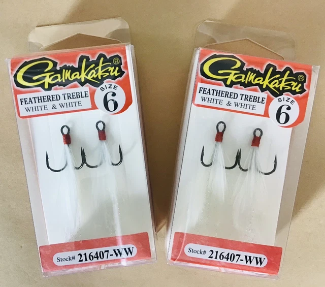 Lot of 2 Gamakatsu 216407-WW Feathered Treble Hook Sz 6 White & White 2 Pk