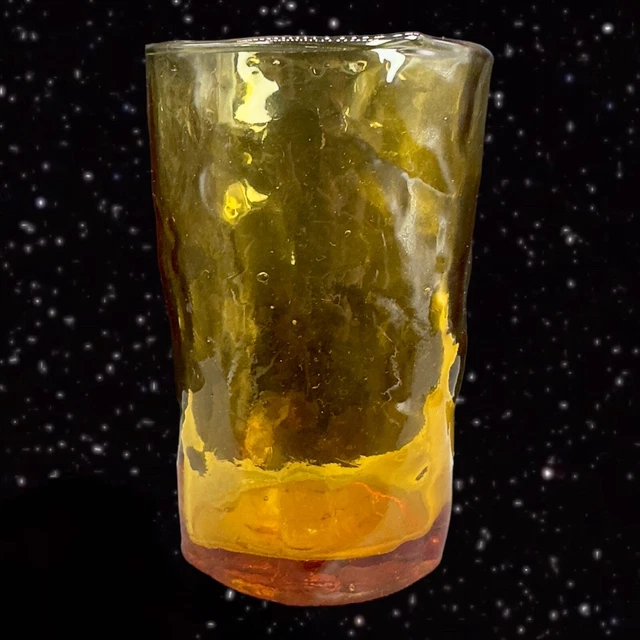 AMBER MILANO CRINKLE JUICE GLASSES textured drinking glass set 2 tree bark 3.5”T 2