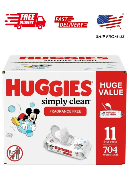 Huggies Simply Clean Fragrance-Free Baby Wipes, 64 Count (Pack of 11)