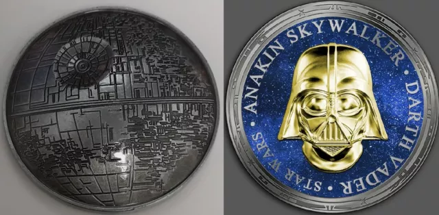 3D Death Star Wars Gold Silver Coin Darth Vader Mask Obi Wan Kenobi Mandalorian