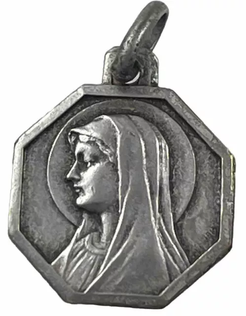 VINTAGE CATHOLIC OUR Lady Lourdes Silver Tone Religious Medal, France ...