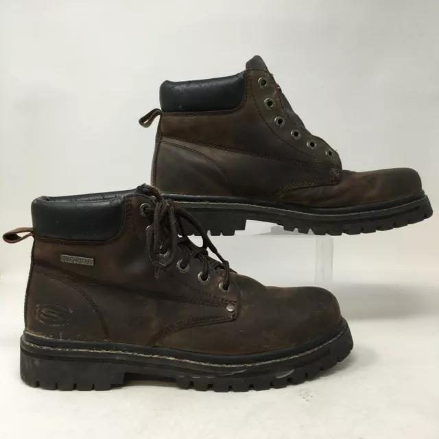 SKECHERS BOOTS MENS 10 Dark Brown Tom Cats Bully Mid Lace Up Leather ...