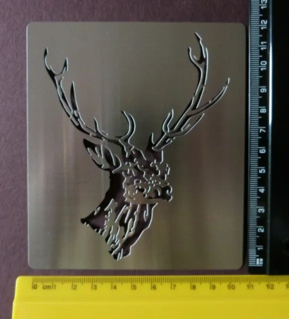 Large/Stainless/Steel/stencil/Oblong/Stag/Deer/Head/Antler/Emboss/XMAS