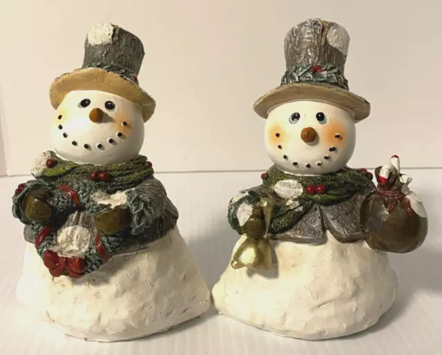 Resin Rustic Melting Snowmen Figures x 2