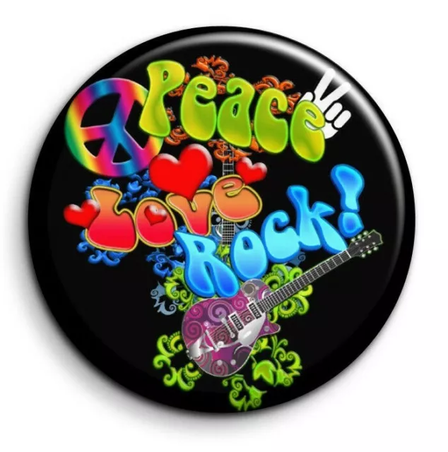 Badge Epingle 38mm Button Pin - Peace and Love - Peace Love Rock