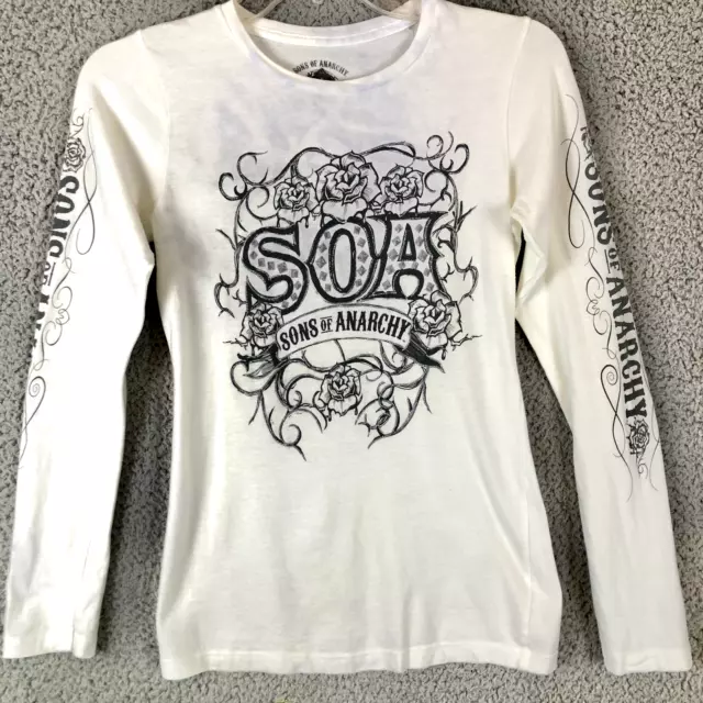 Sons of Anarchy SOA White Female V-neck Long Sleeve Baby Doll Biker Punk T shirt