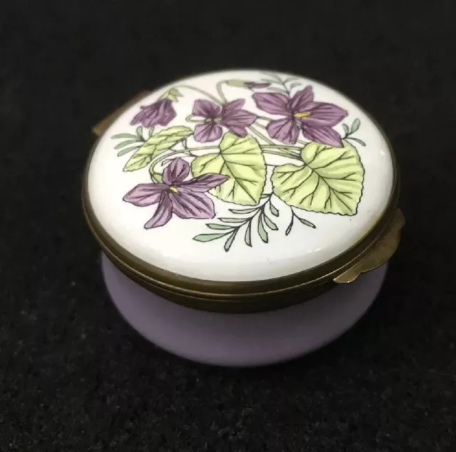 Vintage Crummles English Enamels Lilac Floral Enamelled Floral Trinket Pill Box