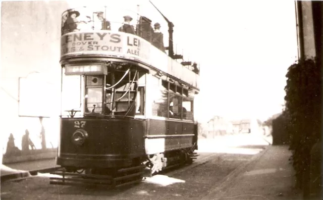 Old reproduction photo of Dover Corporation tram No. 27 at the River Terminus