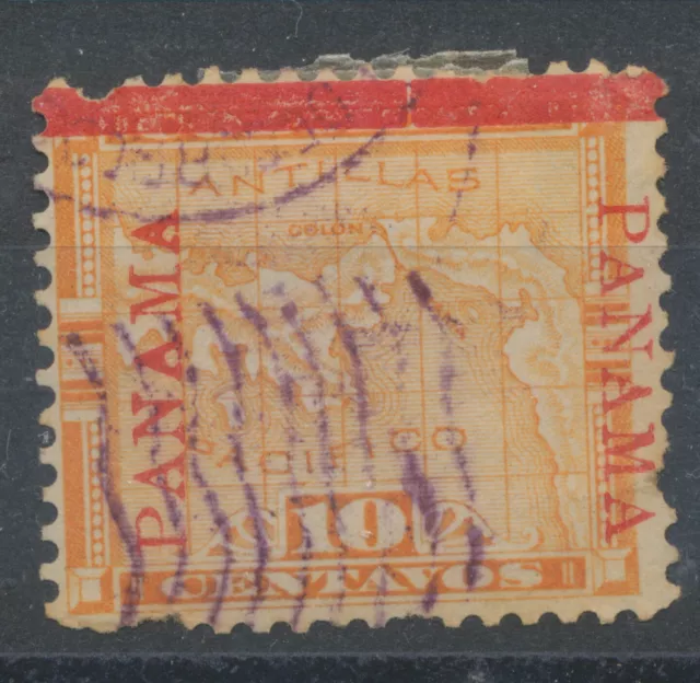 PANAMA 1904 Map of Panama 10c yellow w red overprint „PANAMA“ VFU VARIETY