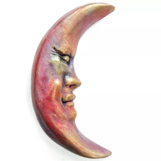 Red Crescent Moon Wall Sculpture, Handcrafted Decor Accent for Home & Garden