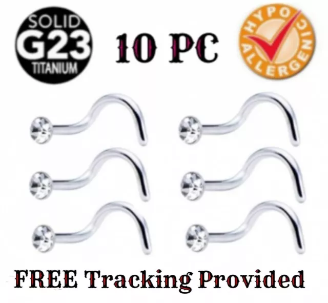 10 PCS Screw Twist Nose Stud Implant Grade TITANIUM Body Piercing Bar Stud Clear