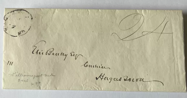 19th Century 1837 US Pre-stamp Cover Great Oval Postmark. Very Fine.