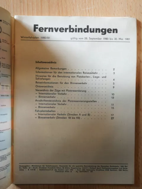 Eisenbahn, Deutsche Reichsbahn, Fernverbindungen Winterfahrplan 1980/81 2