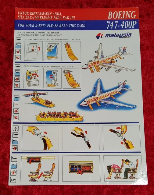 MALAYSIA AIRLINES BOEING 747400P For Your Safety Card. SW218 14.44