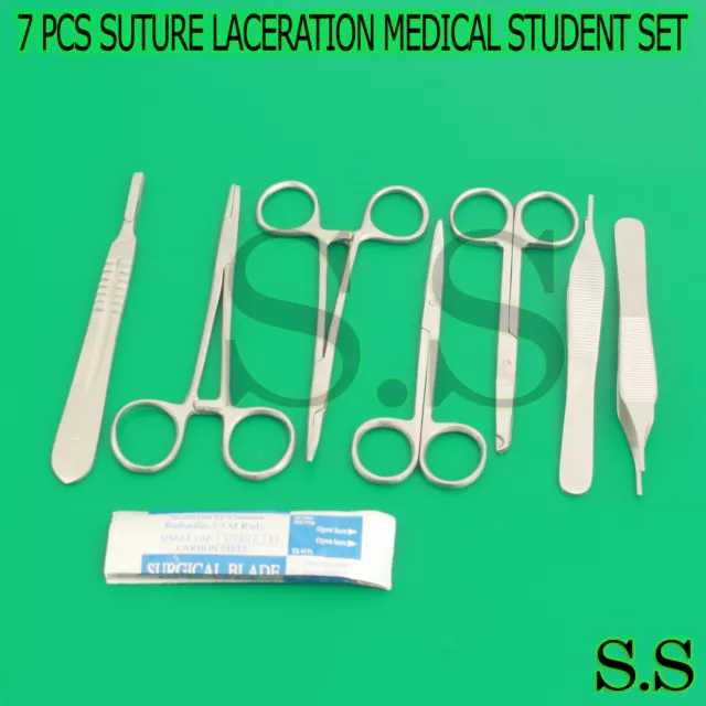 7 Pcs Suture Laceration Medical Student Surgical Instruments Set Kit+5 Blade #22