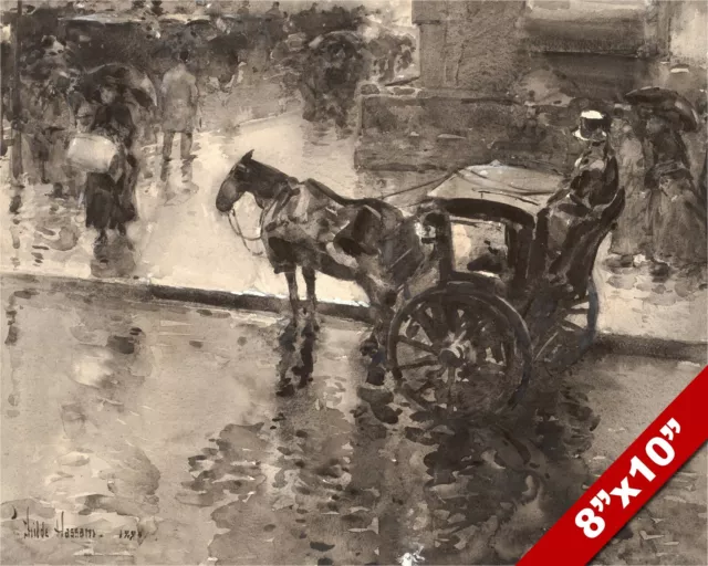 Two Wheeled Horse Carriage Watercolor Painting Art Real Canvas Giclee Print