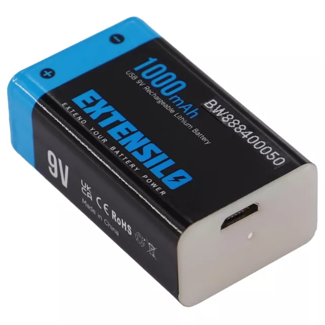 Der extra Starke! 9V Block Akku mit Micro-USB Plug 6F22, 6LR61 Li-ion 1000mAh