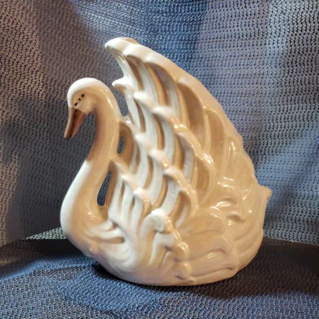 SWAN Vase 1960s White Opalescent Glaze Flower Arrangement Planter