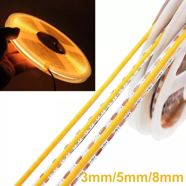 FOB COB Strip 3mm-8mm Ultra Thin Flexible Tape Light 384Leds/m Density DC12V 24V