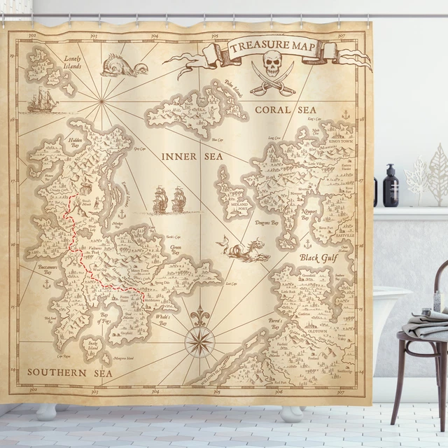 Tenda Da Doccia Mappa Del Mondo 180x198cm - Impermeabile Educativa Per Bambini Con Ganci, Blu Oceano - Foto 3