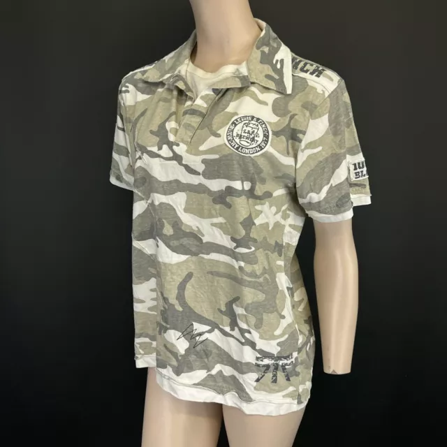 Lewis & Finch Top Medium Womens Green Camouflage Army Military Collared Cotton