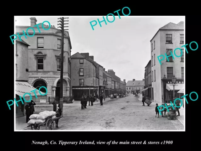 OLD POSTCARD SIZE PHOTO OF NENAGH TIPPERARY IRELAND THE MAIN St & STORES c1900