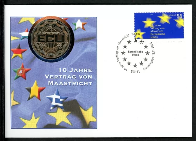 Bund 2003 Numisbrief 2,5 ECU NL 10 Jahre Maastrichter Vertrag ST (Num042