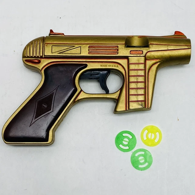 VINTAGE 1960S GOLD Star Trek Rayline Tracer Jet Disc Toy Gun w/ 3 Discs ...
