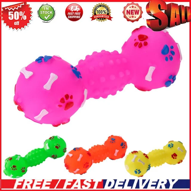 DOG TOYS DOTTED Dumbbell Shaped Dog Squeeze Squeaky Pet Chew Toy £2.49