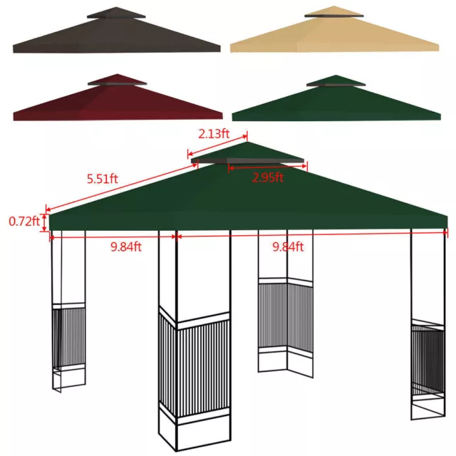 10'x10' Gazebo Canopy Top Replacement 1/2 Tier Patio Outdoor Sunshade Cover UV30