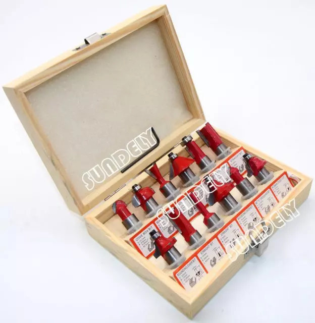 Quality 12 Piece 1/2inch High Quality TCT Router Bit Set - With Case SUNDELY