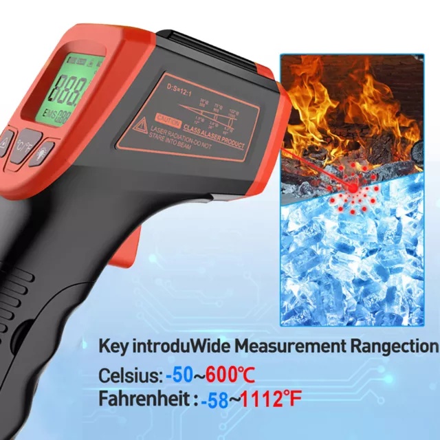 Non-Contact Digital Laser Grip IR Thermometer Temperature Gun -50 to 600°C Y1T2 2